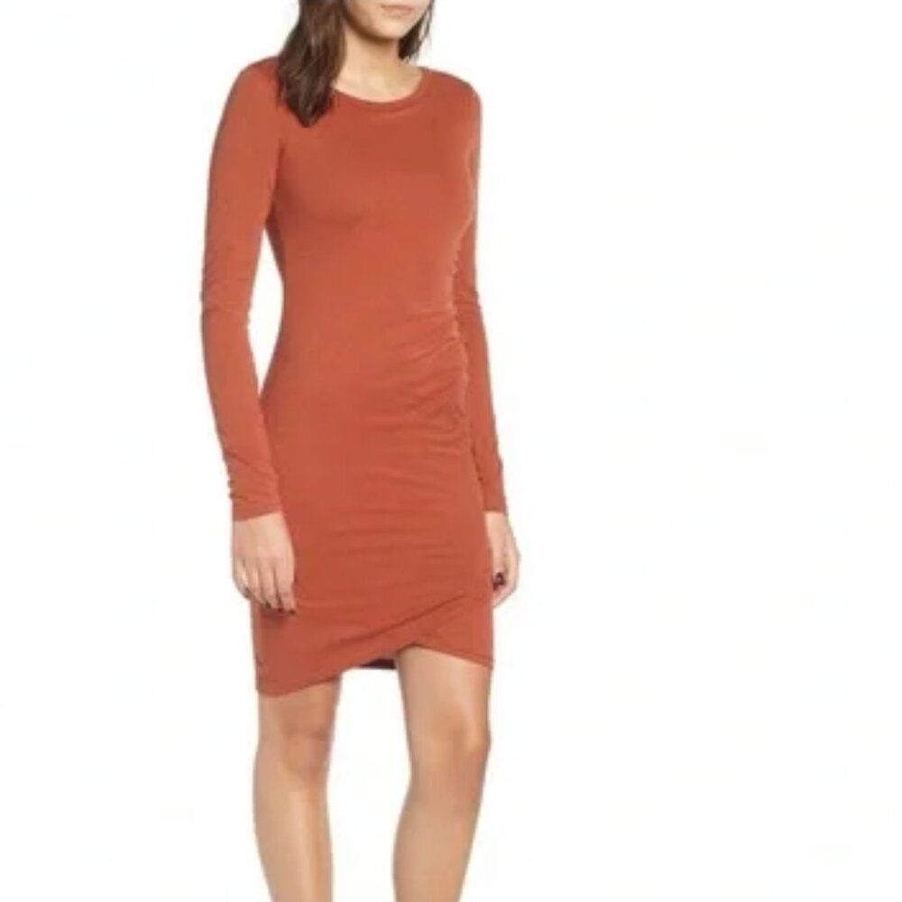 Leith - Burnt Clay/Orange Ruched Long sleeve Dress. Size L